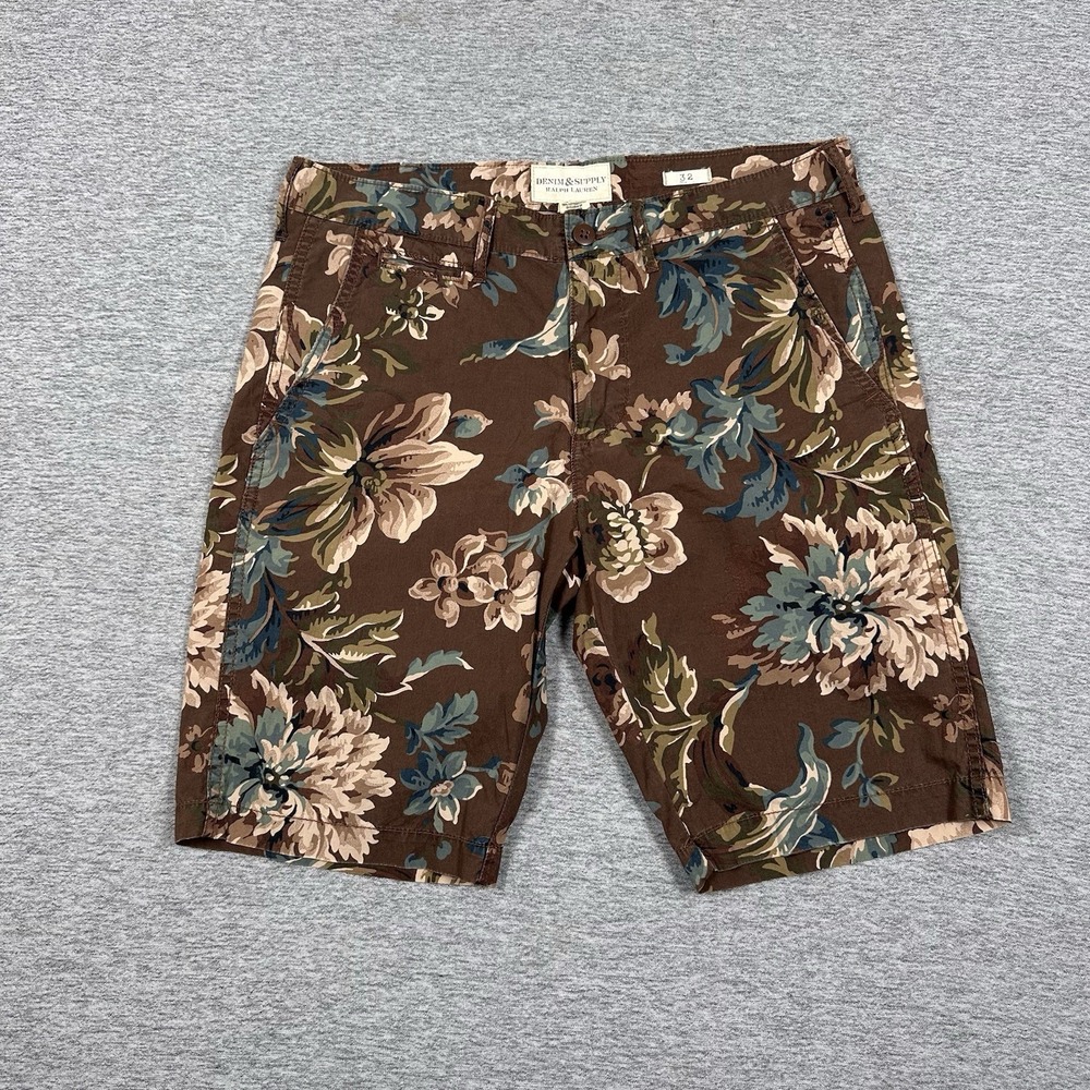 Denim & Supply Ralph Lauren Shorts Mens 32 Brown Floral Cotton Chino Preppy